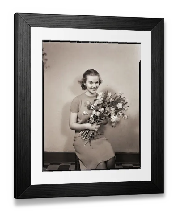 Framed Print : Seated Girl Holding Flowers Framed Print : Seated Girl Holding Flowers
