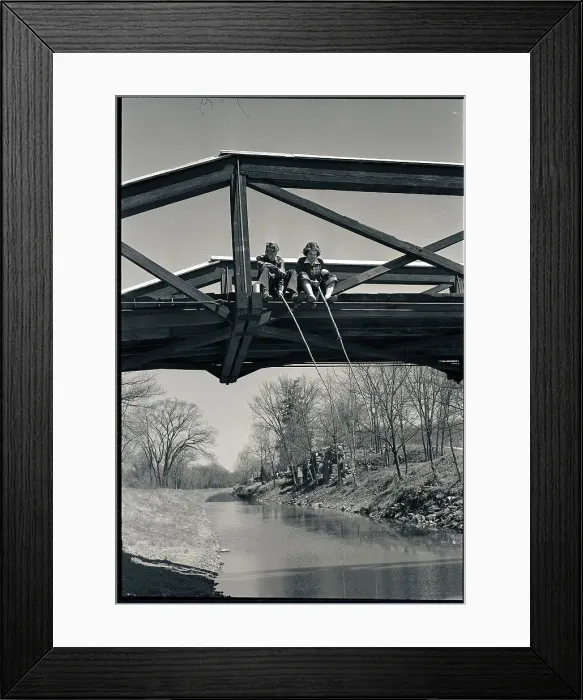 Framed Print : Teenagers Fishing from Bridge Framed Print : Teenagers Fishing from Bridge