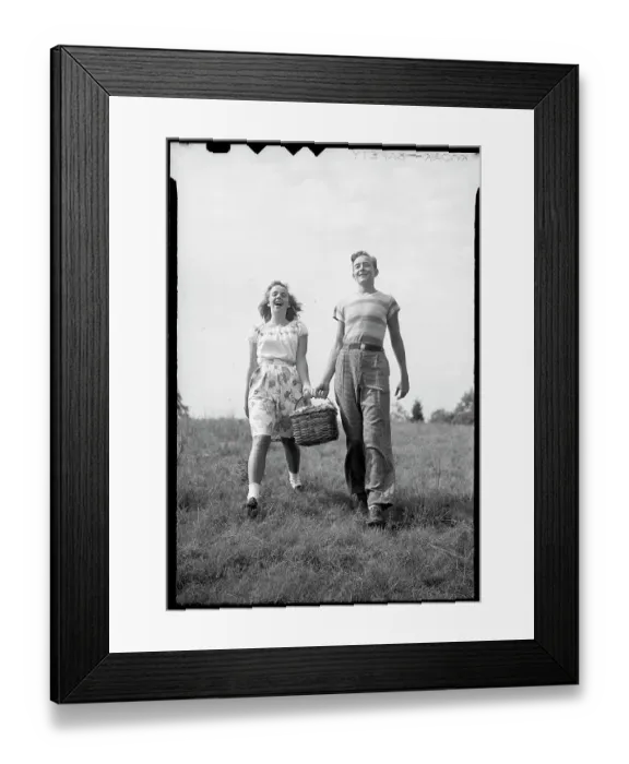 Framed Print : Boy and Girl Holding a Picnic Basket Framed Print : Boy and Girl Holding a Picnic Basket