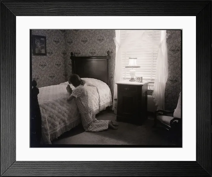 Framed Print : Girl Praying at Bedside Framed Print : Girl Praying at Bedside