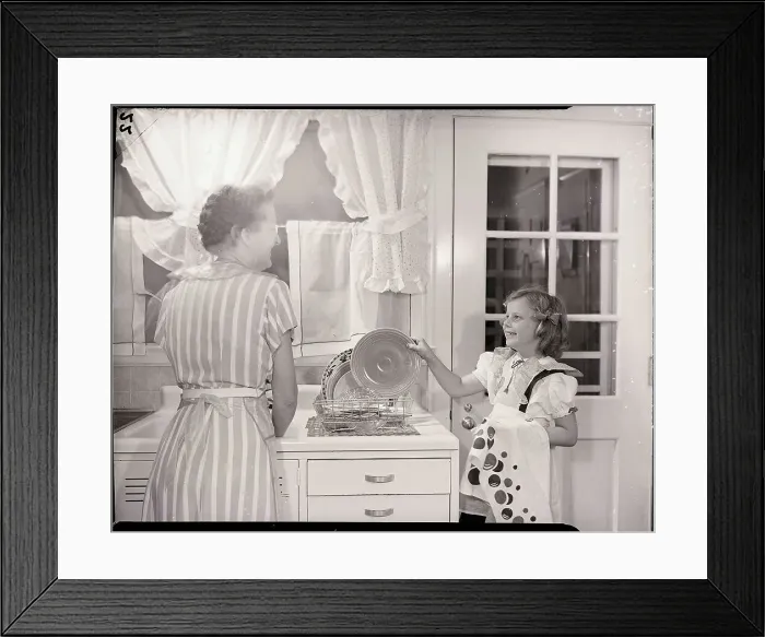 Framed Print : Mother and Daughter Doing Dishes Framed Print : Mother and Daughter Doing Dishes
