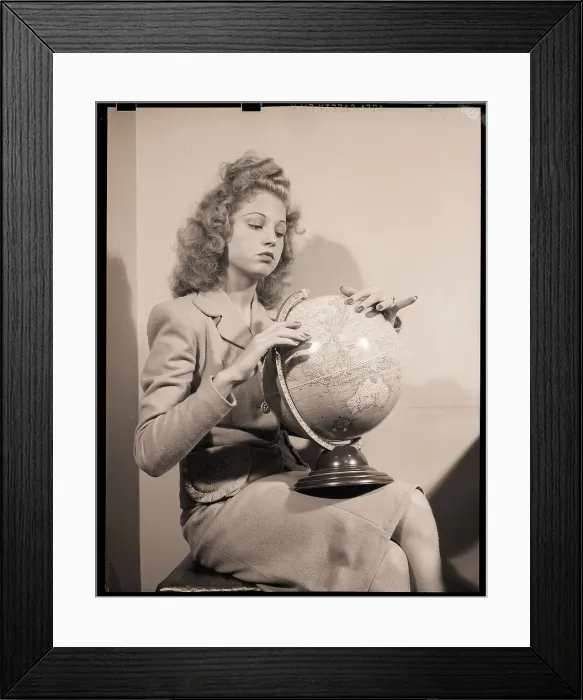 Framed Print : Woman Seated with Globe Framed Print : Woman Seated with Globe