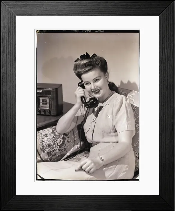 Framed Print : Woman Talking on Telephone Framed Print : Woman Talking on Telephone
