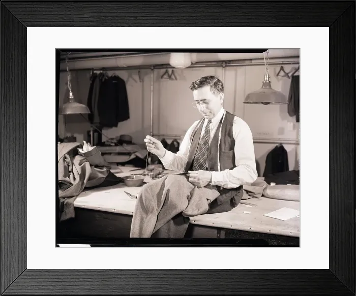 Framed Print : Tailor Sewing a Jacket Framed Print : Tailor Sewing a Jacket