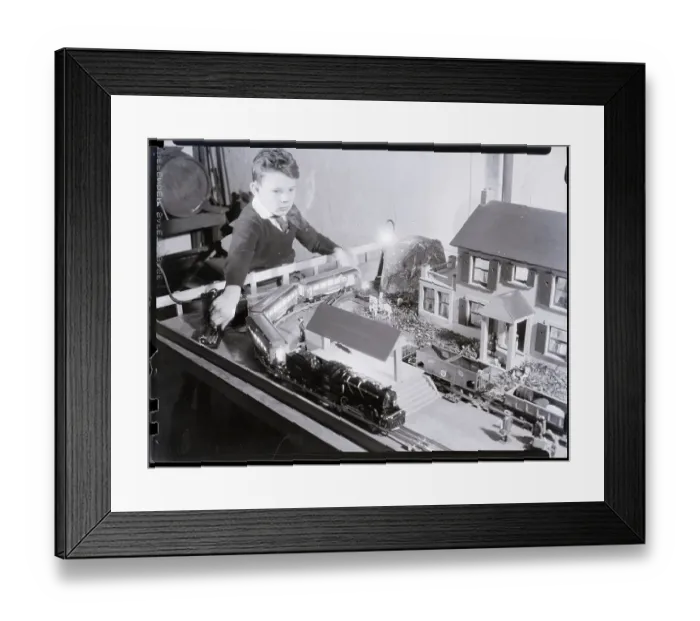 Framed Print : Boy Playing with Train Set Framed Print : Boy Playing with Train Set