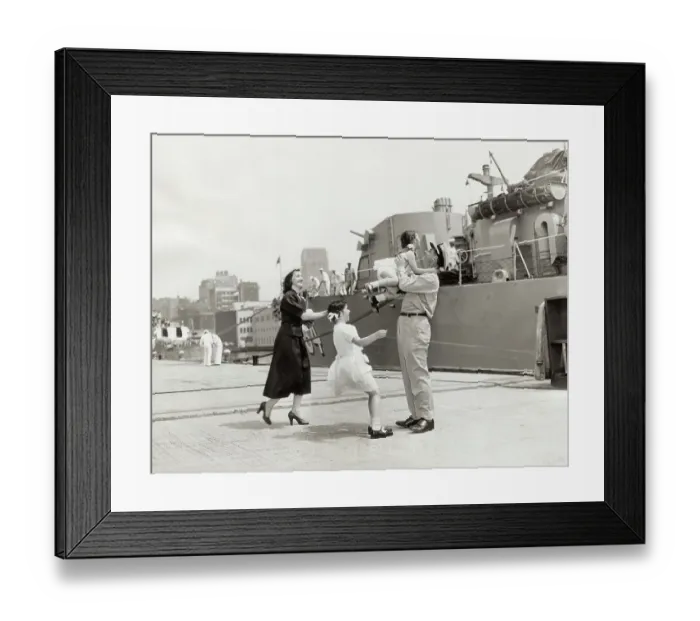 Framed Print : Father Being Welcomed Home from Navy by Family Framed Print : Father Being Welcomed Home from Navy by Family
