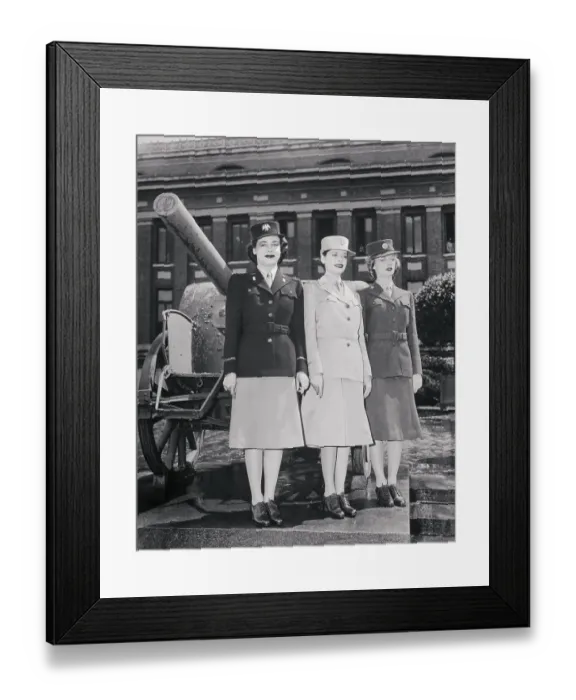 Framed Print : Women Modeling Military Uniforms Framed Print : Women Modeling Military Uniforms