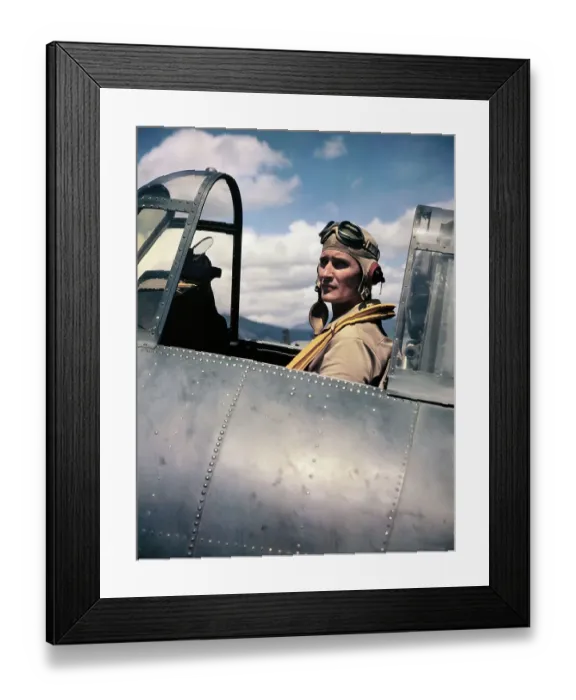 Framed Print : Pilot Joe Foss Sitting in Cockpit Framed Print : Pilot Joe Foss Sitting in Cockpit