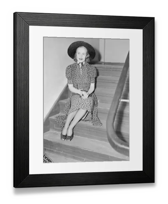 Framed Print : Frances Farmer Seated on Stairwell Framed Print : Frances Farmer Seated on Stairwell