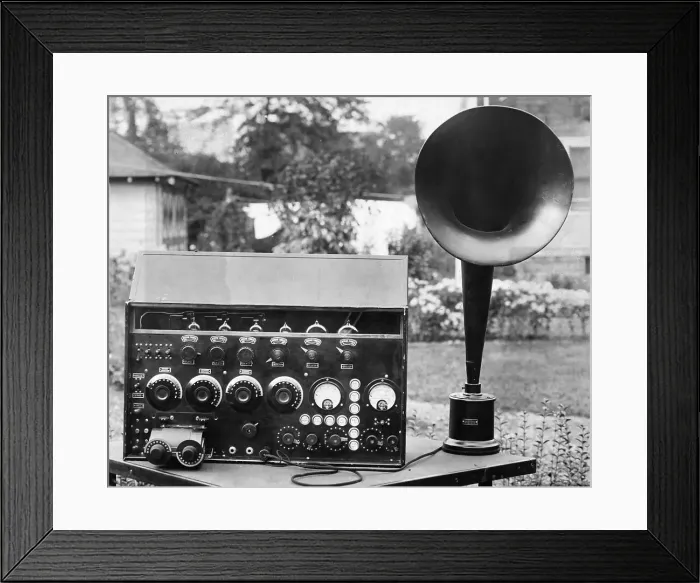 Framed Print : Display of an Early Radio on Residential Lawn Framed Print : Display of an Early Radio on Residential Lawn