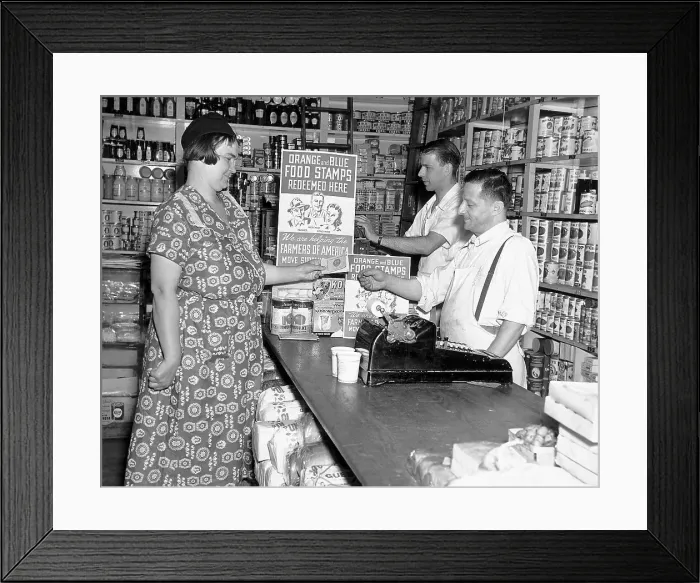 Framed Print : Woman Shopping with Her Ration Stamps Framed Print : Woman Shopping with Her Ration Stamps