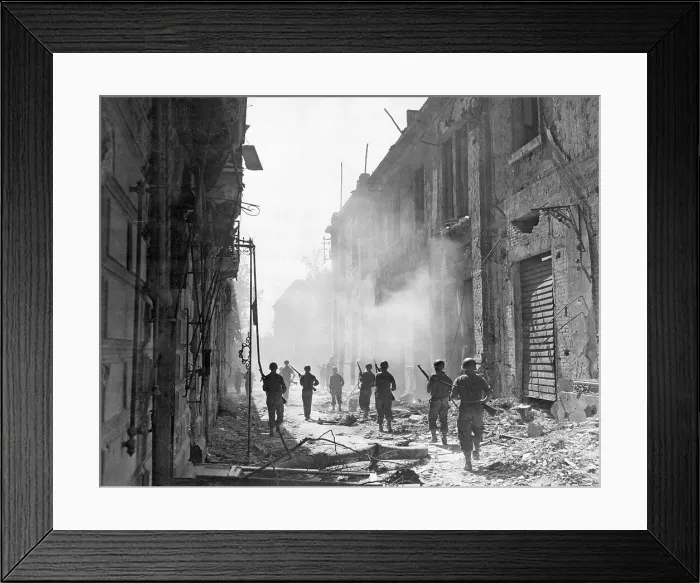 Framed Print : American Soldiers on War Torn Street of Messina Framed Print : American Soldiers on War Torn Street of Messina