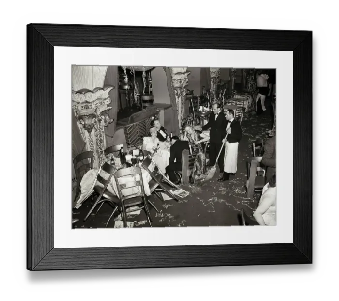 Framed Print : Cleaners Attempt to Wake Party Goers Framed Print : Cleaners Attempt to Wake Party Goers