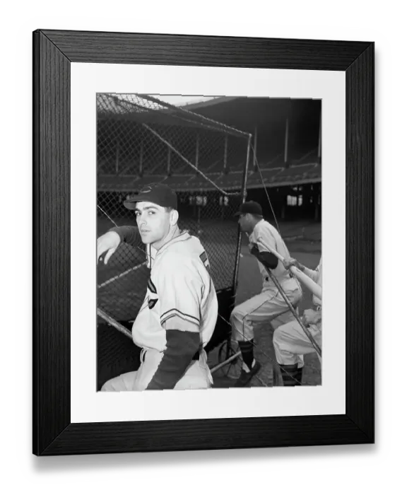 Framed Print : Lou Boudreau Posing Behind Fence Framed Print : Lou Boudreau Posing Behind Fence