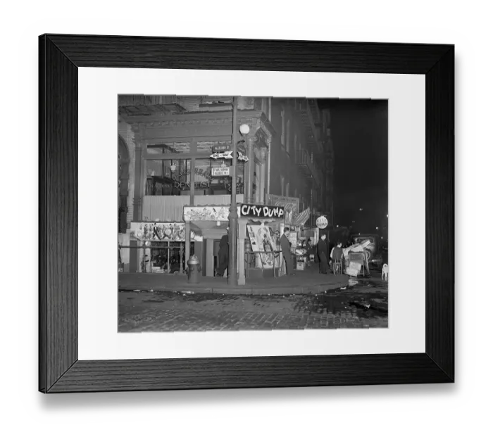 Framed Print : Corner Street with Flea Market in Greenwich Village Framed Print : Corner Street with Flea Market in Greenwich Village