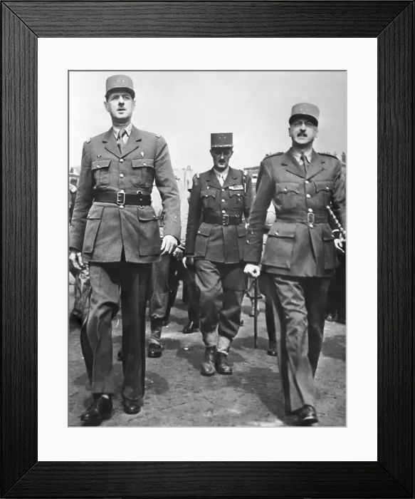 Framed Print : Charles De Gaulle with Generals LeClerq and Koenig Framed Print : Charles De Gaulle with Generals LeClerq and Koenig