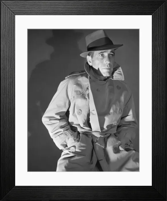 Framed Print : Humphrey Bogart in Trench Coat and Fedora Framed Print : Humphrey Bogart in Trench Coat and Fedora
