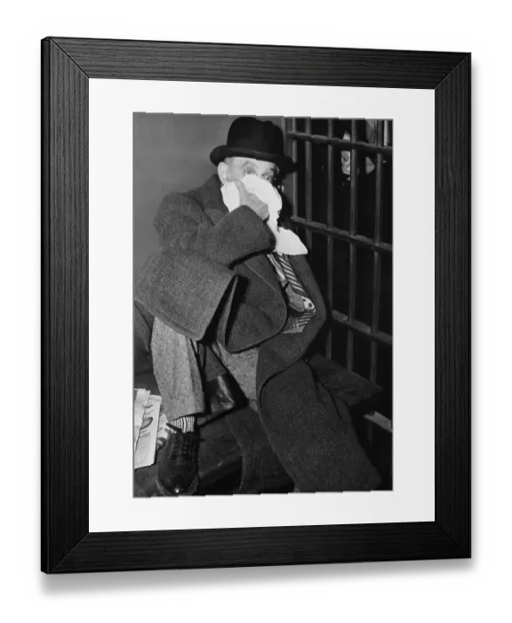 Framed Print : Man Covering Face with Hanky Framed Print : Man Covering Face with Hanky