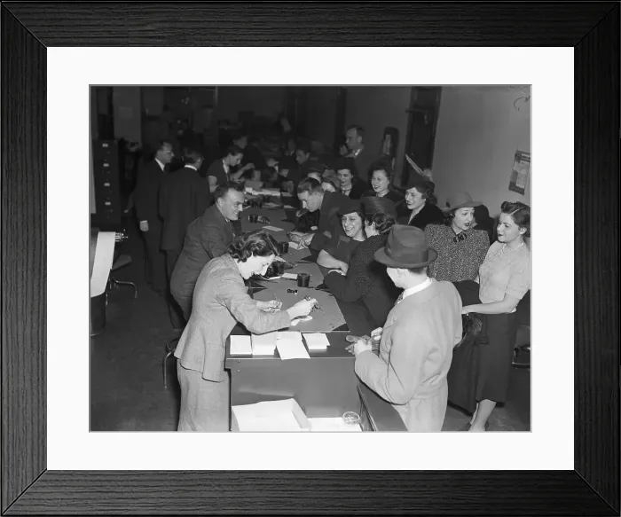 Framed Print : First Applicants of Social Security Benefits Framed Print : First Applicants of Social Security Benefits