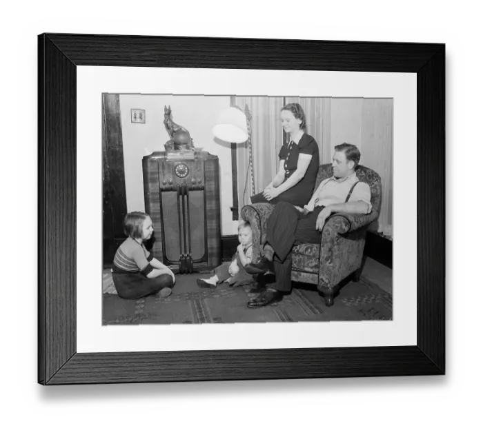 Framed Print : Family Sitting by Radio Framed Print : Family Sitting by Radio