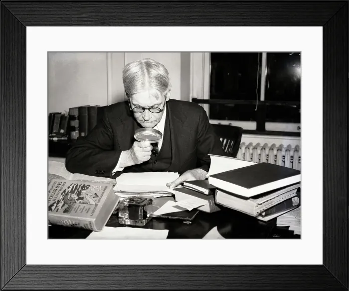 Framed Print : Emerson Christie Holds Magnifying Glass Framed Print : Emerson Christie Holds Magnifying Glass