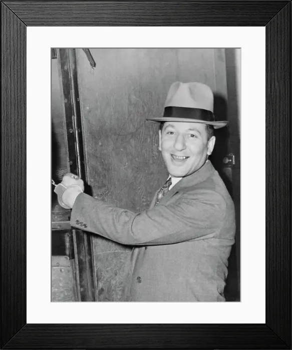 Framed Print : Mob Boss Louis Buchalter Smiling in Hand Cuff
