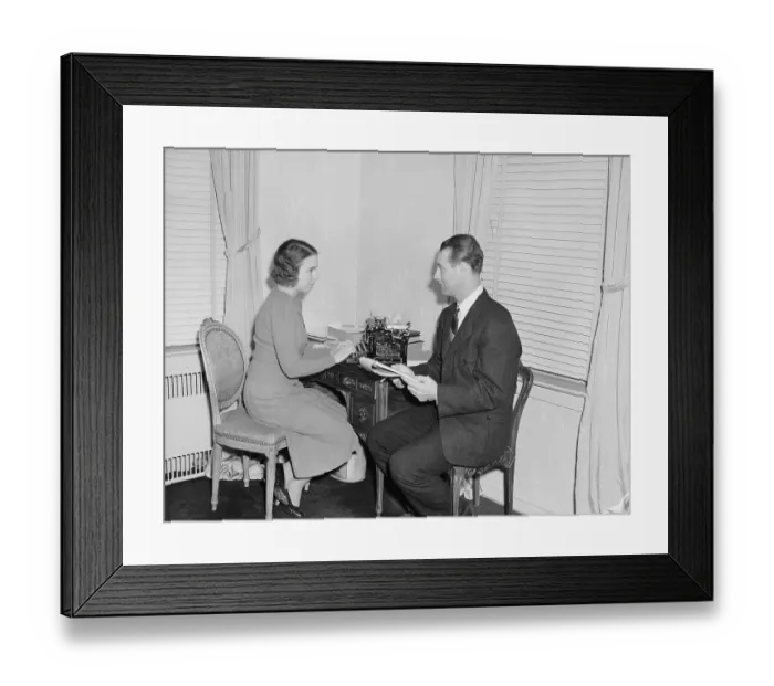 Framed Print : Lou Gehrig Sitting with Wife at Typewriter Framed Print : Lou Gehrig Sitting with Wife at Typewriter