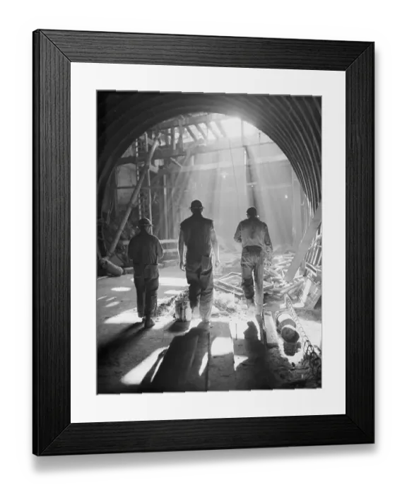 Framed Print : Three Workers Entering Tunnel Framed Print : Three Workers Entering Tunnel
