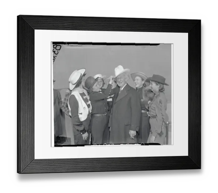 Framed Print : Cowgirl Placing Hat on Alfred E. Smith Framed Print : Cowgirl Placing Hat on Alfred E. Smith