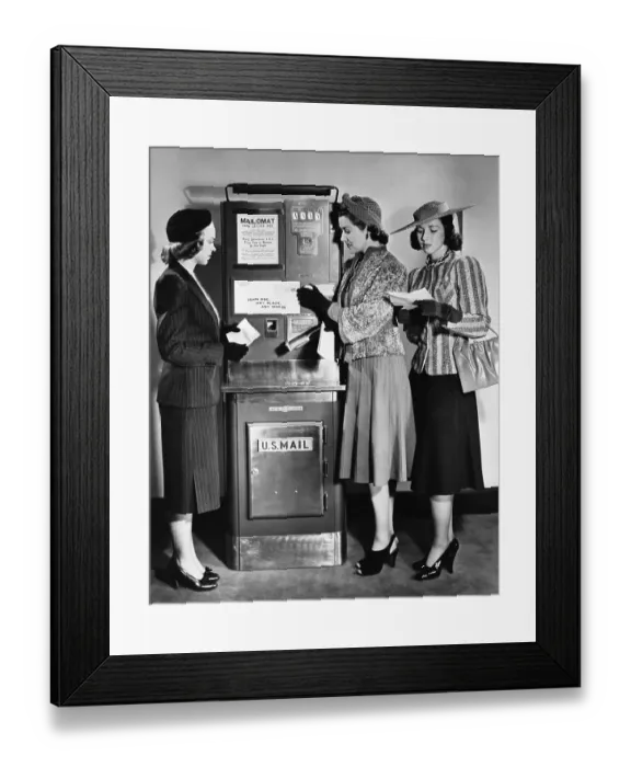 Framed Print : Women Using Postal Vending Machine Framed Print : Women Using Postal Vending Machine