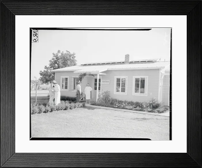 Framed Print : Doctors and Patients in Front of Migrant Clinic