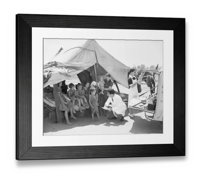 Framed Print : Doctor Talking to Children at Migrant Camps Framed Print : Doctor Talking to Children at Migrant Camps