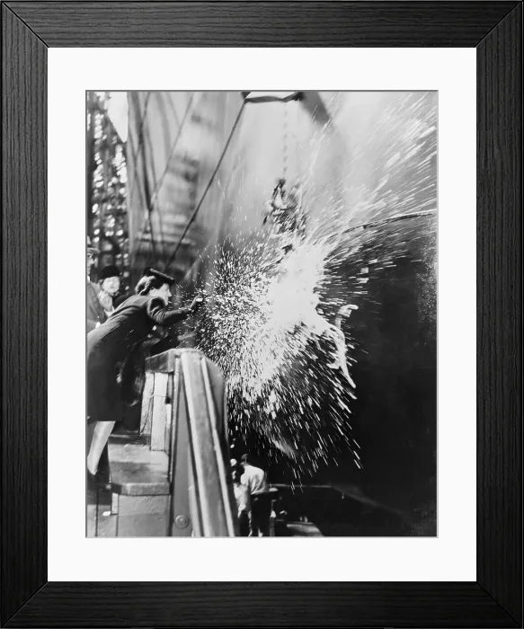 Framed Print : Rose Kennedy Breaking Bottle on Ship