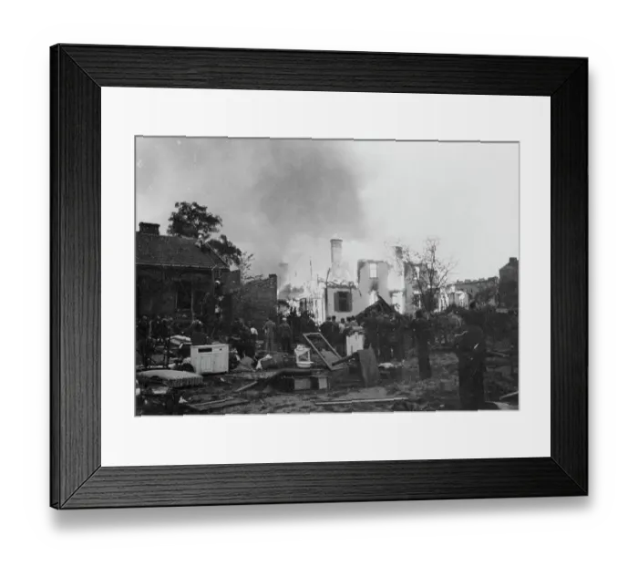 Framed Print : Warsaw Home Burning after Bombing Framed Print : Warsaw Home Burning after Bombing