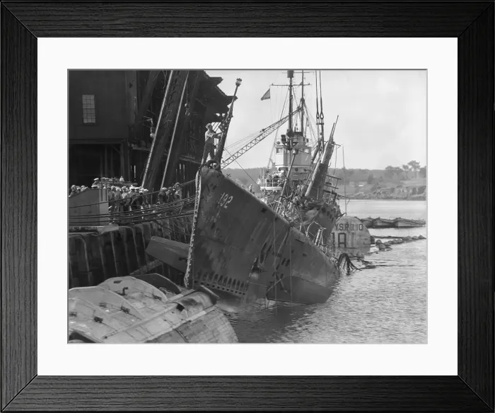 Framed Print : Damaged Navy Submarine Squalus at Dock Framed Print : Damaged Navy Submarine Squalus at Dock