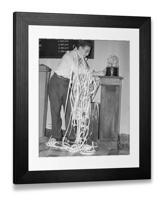 Framed Print : New York Stockbroker Tangled in Ticker Tape Framed Print : New York Stockbroker Tangled in Ticker Tape