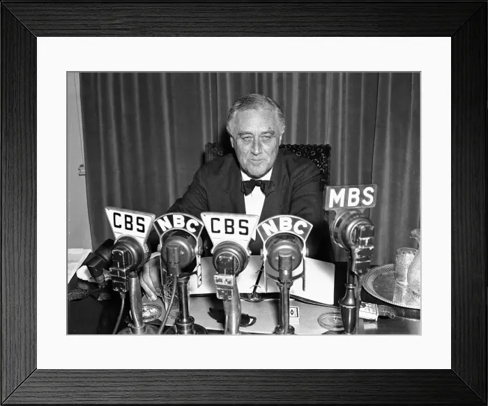 Framed Print : President Franklin D. Roosevelt Speaking into Microphones Framed Print : President Franklin D. Roosevelt Speaking into Microphones