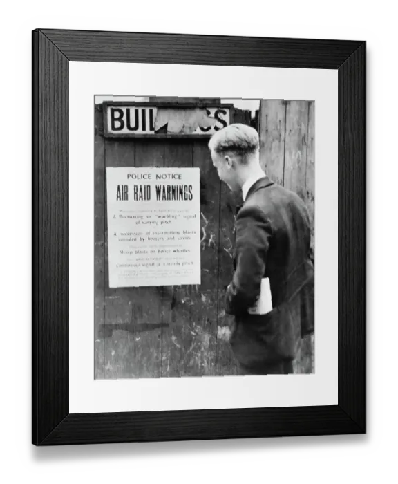 Framed Print : Air Raid Notice
