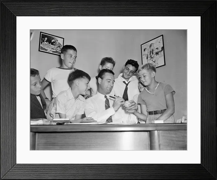 Framed Print : Lou Gehrig Signing Baseball for Boy