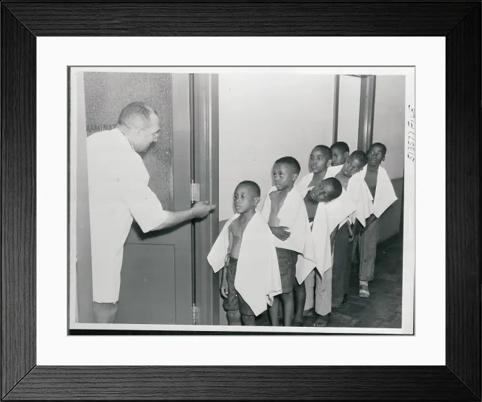 Framed Print : Boys Waiting for Physical Examination Framed Print : Boys Waiting for Physical Examination