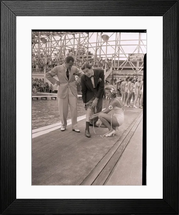 Framed Print : Milton Berle Gets Measured by Grayce Reilly Framed Print : Milton Berle Gets Measured by Grayce Reilly