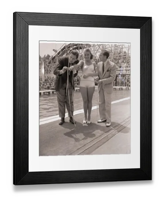 Framed Print : Comedians Measure Beauty Contest Winner