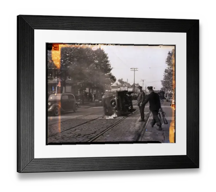 Framed Print : Overturned Car on Fire During Riot in Ohio Framed Print : Overturned Car on Fire During Riot in Ohio