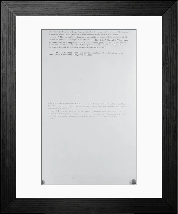 Framed Print : Contract Between Wright Brothers and US Army Framed Print : Contract Between Wright Brothers and US Army