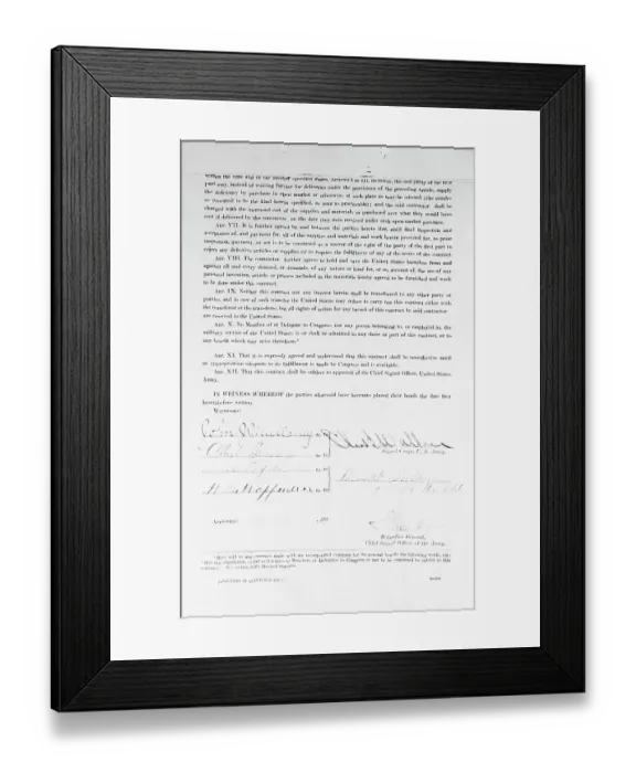 Framed Print : Contract Between Wright Brothers and US Army Framed Print : Contract Between Wright Brothers and US Army