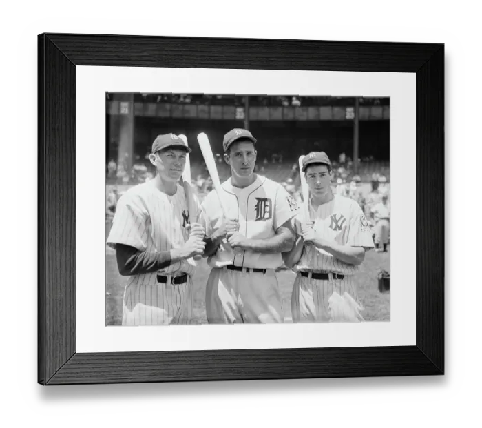 Framed Print : B.Dickey, H.Greenberg, J.Dimaggio W / Bats Framed Print : B.Dickey, H.Greenberg, J.Dimaggio W / Bats