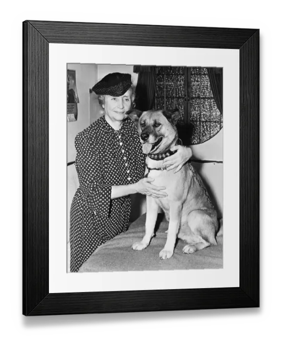 Framed Print : Helen Keller with Seeing Eye Dog Framed Print : Helen Keller with Seeing Eye Dog