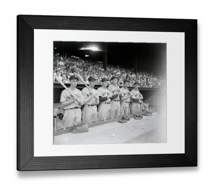 Framed Print : The New York Yankees Holding Bats Standing on Dugout Framed Print : The New York Yankees Holding Bats Standing on Dugout