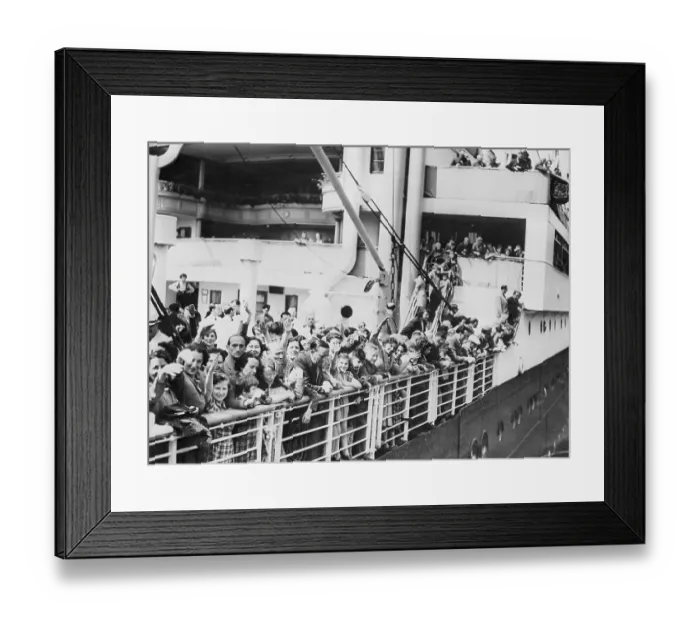 Framed Print : German-Jewish Refugees Waving from Ship Deck Framed Print : German-Jewish Refugees Waving from Ship Deck