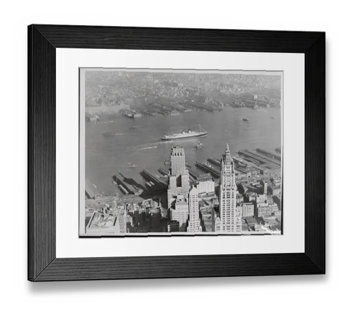 Framed Print : Overhead View of Liner Crossing Near New York City